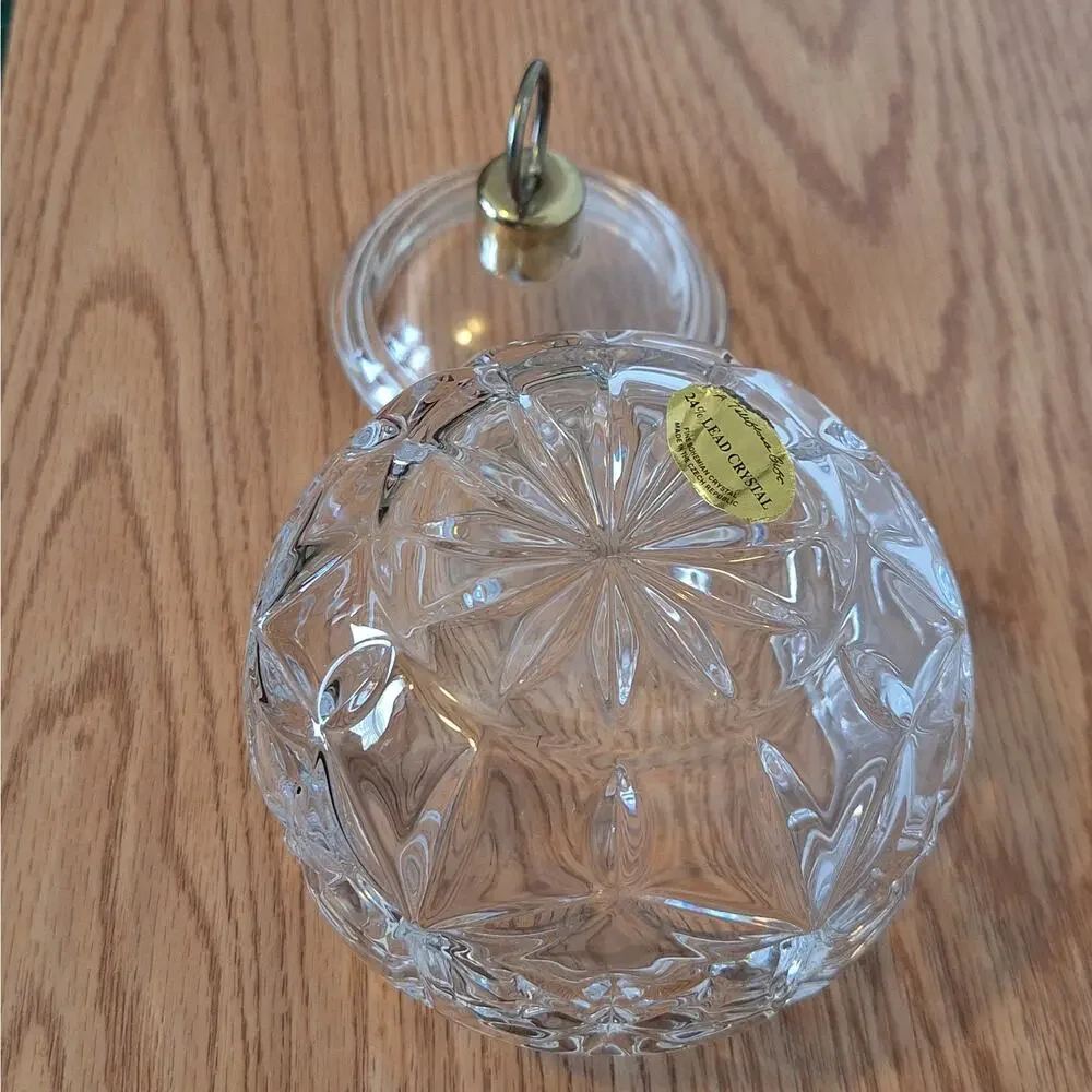 VTG Teleflora 24% Lead Crystal Christmas Ornament Candy Dish Trinket Jar Czech